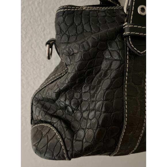 Vintage Dooney & Bourke Bayou Crocodile-Embossed Satchel Black White Stitching - Picture 4 of 14